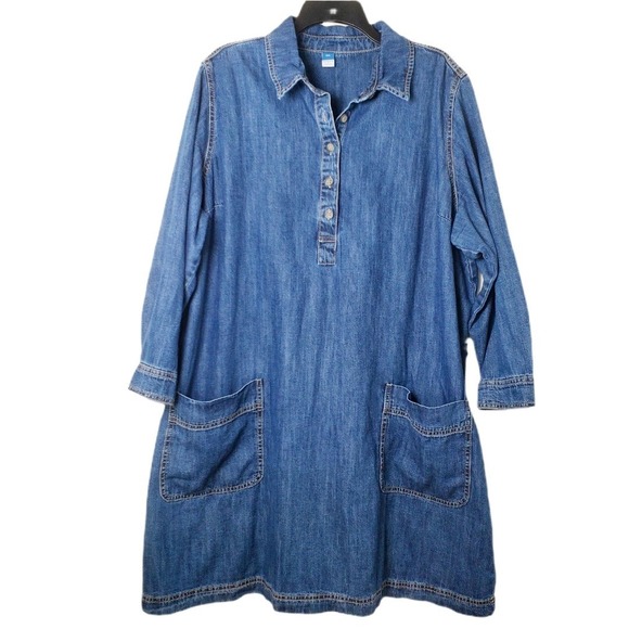 Old Navy Denim Popover Shirt Dress Womens Blue Jean Jumper Shift Size XXL - Picture 2 of 13